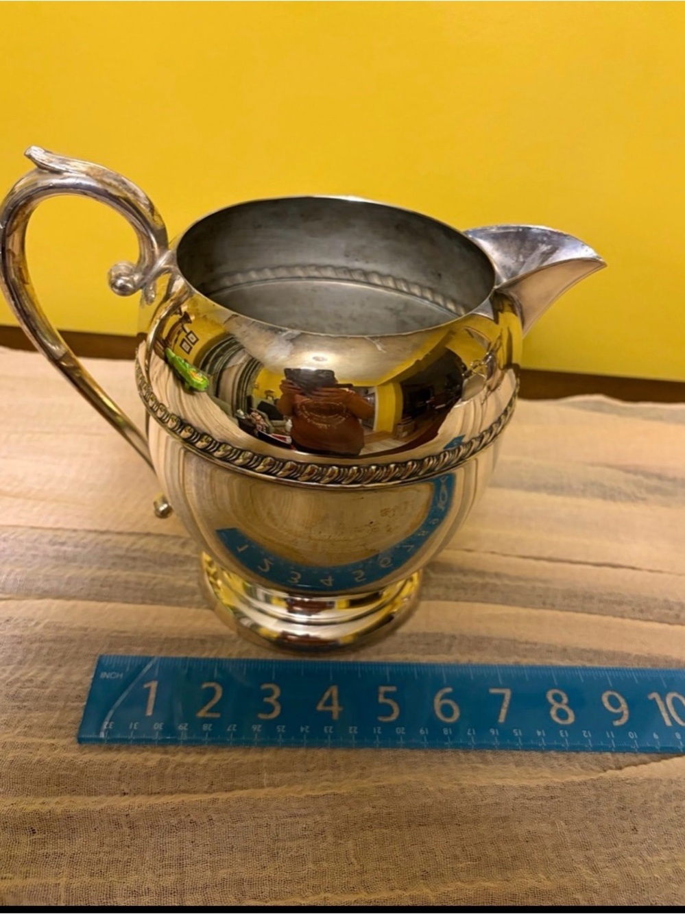 Vintage Sheridan Silver on Copper Water Pitcher Victorian Bulbous Rope Trim